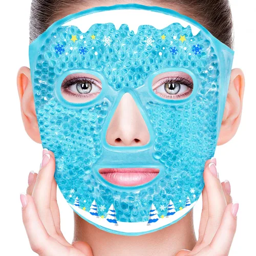 Vista 9 de Máscaras faciales frías, máscara facial de hielo, compresa fría y caliente, ojeras, hinchazón, migrañas y dolor de cabeza, enfriamiento