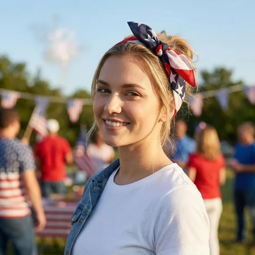 Vista 2 de Ardorchid Bandana Diadema de Bandera Americana Roja Blanca y Azul Diademas Patrióticas de EE.UU. para Hombres y Mujeres Bufanda de Cuello y Cara