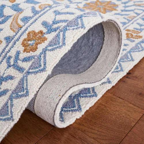 Vista 5 de SAFAVIEH Chelsea Collection - Alfombra decorativa de 1 pies 8 pulgadas x 2 pies 6 pulgadas, marfil y azul, lana de campo francesa enganchada a mano