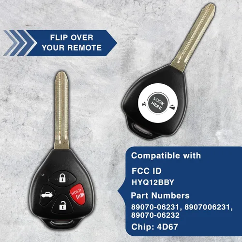 Vista 5 de Llave de repuesto para automóvil con mando a distancia, paquete de 2, de KeylessOption, Negro