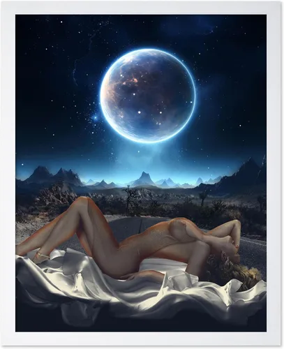 Vista 9 de Monem Art Póster de Alienígena - Impresión Retro de Chica Pin-Up - Arte de Nave Espacial - Arte de Collage - Arte OVNI - Arte Psicodélico - Arte