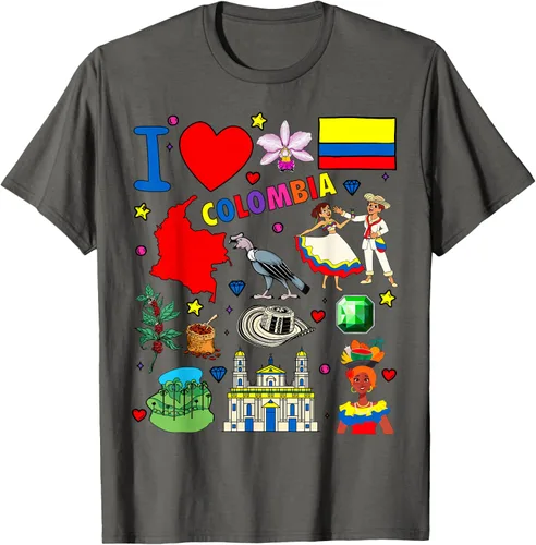 Vista 65 de Camiseta con diseño de bandera y mapa de I Love Colombia dibujada a mano