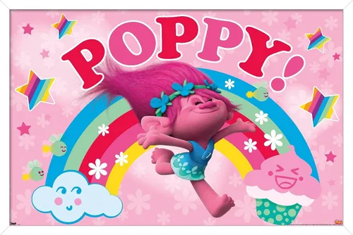 Vista 14 de Trends International Trolls - Póster de pared de amapola, 22.4 pulgadas de largo x 14.7 pulgadas, versión enmarcada en madera de granero Versión