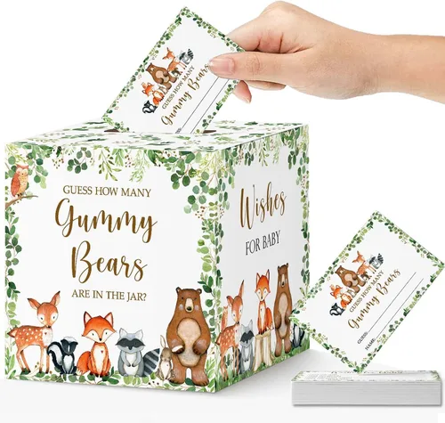 Vista 8 de Yuzioey Woodland Guess How Many Animal Crackers - Juego de adivinanzas, caja de juego de adivinanzas para baby shower de bosque y oraciones