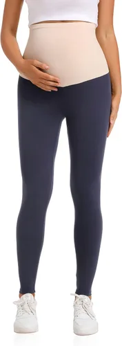 Vista 4 de V VOCNI Leggings de maternidad sobre el vientre, esenciales para mujer, elásticos, suaves, de punto, con soporte para el vientre, leggings
