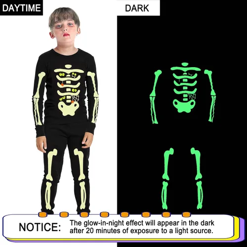 Vista 6 de JKJM Toddler Halloween Costumes Skeleton Pattern 2 Piece Outfits Cotton Clothes Sets for Kids 2-14T