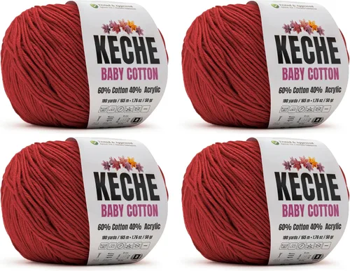 Vista 51 de Keche Hilo de Algodón, 60% Algodón 40% Hilo Acrílico, Hilo de Algodón Suave para Crochet y Tejer, Hilo Amigurumi 1 Madeja/Bola 1.76 Oz (50g) / 180