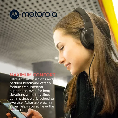 Vista 5 de Motorola Sound Moto XT120 - Auriculares con cable con micrófono, control de comando en línea para llamadas, auriculares plegables con cable con Negro