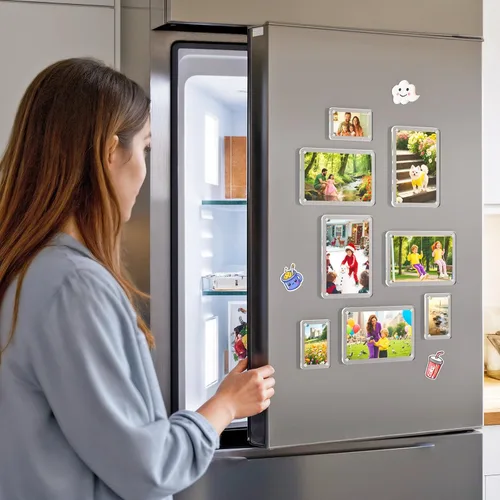 Vista 5 de Paquete de 8 portarretratos magnéticos acrílicos para refrigerador, marco
