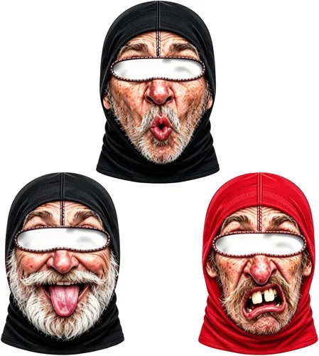 Vista 28 de Máscara de esquí de anciano, divertida y realista, con estampado 3D, para invierno, con cobertura del cuello, diseño envolvente, ajuste cómodo