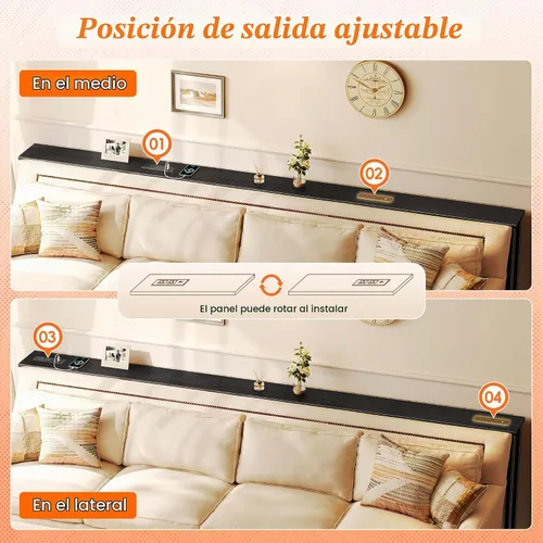 Vista 6 de SUPERJARE Mesa de Sofá de 102.4 Pulgadas con Tomas de Corriente y Puerto USB-C, Mesas de Consola Estrechas de 5.9 Pulgadas, Mesas