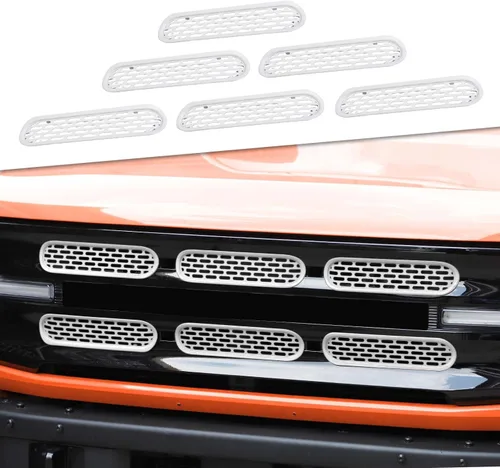 Vista 14 de JeCar Insertos de rejilla delantera, marco de rejilla de malla, accesorios exteriores compatibles con Ford Bronco 2021-2023, color negro