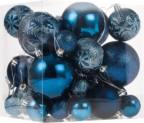 Vista 7 de Senjie Adornos de Navidad inastillables marrones, 32 bolas esféricas para árboles de Navidad