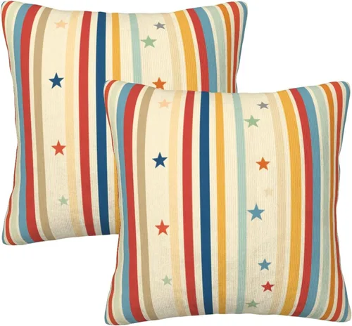Vista 21 de Pack of 2 Short Plush Throw Pillow Covers 16 X 16 Inch, Retro Yellow Purple Stripes Couch Throw Pillow Covers Cozy Pillowcases, Couch Pillow Covers