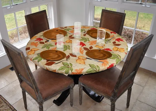 Vista 14 de LAMINET Mantel elástico ajustable para mesa, medallón grande, redondo, se adapta a mesas de hasta 45 a 56 pulgadas de diámetro Medallion