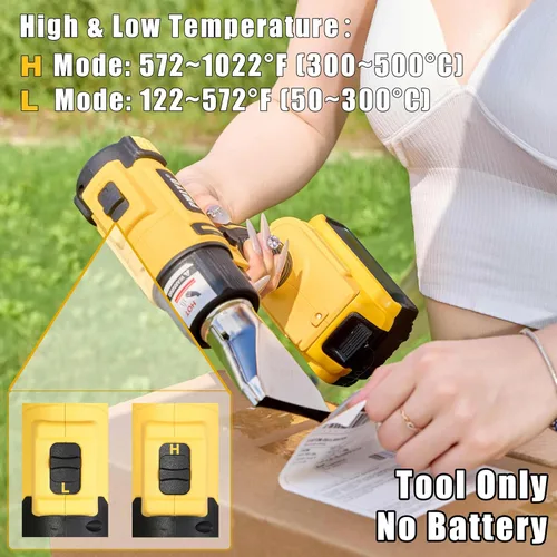 Vista 3 de Pistola de Calor Inalámbrica para Batería Dewalt 20v, Pistola de Aire Caliente de Soldadura de Calentamiento Rápido 350W, Configuración de 2