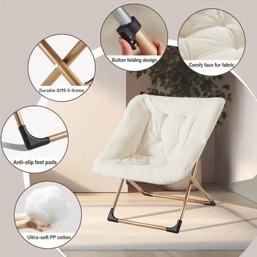 Vista 5 de Youtanic Comfy - Silla tipo platillo de gran tamaño, silla de lectura de piel sintética suave para adultos, marco de metal XL estable y almohadilla