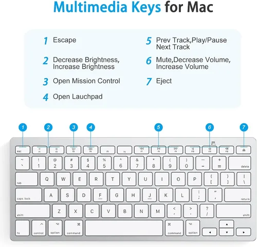 Vista 12 de OMOTON Bluetooth Keyboard Compatible with Mac ONLY, Compact Wireless Keyboard Compatible with MacBook Pro/Air, iMac, Mac mini/Pro, Silver