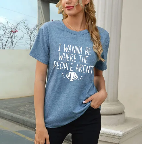 Vista 2 de Camiseta con texto en inglés "I Wanna Be Where The People Don't para mujer, casual, manga corta, divertida y bonita camiseta gráfica