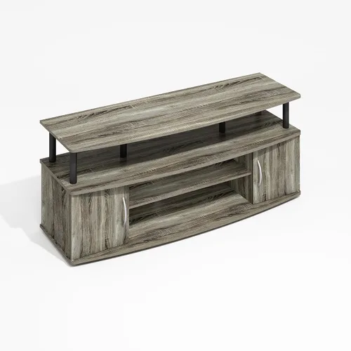 Vista 9 de Furinno Jaya Soporte de TV, centro de entretenimiento de 3 niveles con estante abierto, consola de TV para TV de hasta 50 pulgadas con Roble ámbar