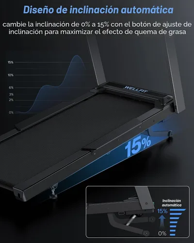 Vista 4 de WELLFIT - Cinta de correr inclinada automática, 15% de inclinación resistente, para el hogar 4.5HP, 10 MPH, 500 lbs Capacity, 20'' x 55'' Running