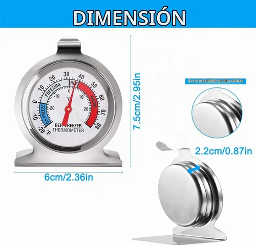 Vista 3 de Termómetro de acero inoxidable para nevera, paquete de 4, termómetros de congelador de esfera grande con indicador rojo para el hogar, cocina