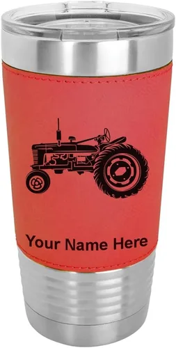 Vista 18 de LaserGram Vaso aislado al vacío de 20 onzas, Old Farm Tractor, grabado personalizado incluido (piel sintética, estilo béisbol) Engraved Gift, Faux