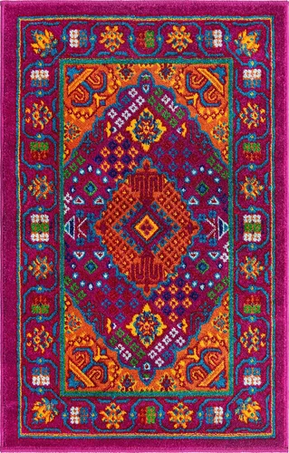 Vista 3 de Unique Loom Colección Calypso - Alfombra Trinidad (rectangular, 2 x 3 pies, fucsia/verde)