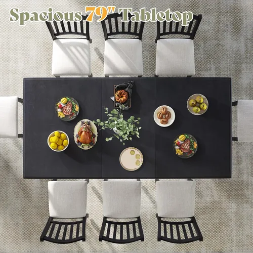 Vista 3 de AMERLIFE Mesa de comedor de granja de 79 pulgadas para 6 a 8, mesa de comedor rectangular grande de madera maciza con patas cónicas romanas, mesa