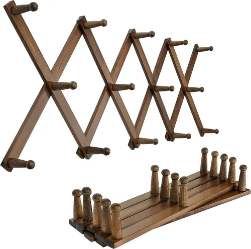 Vista 9 de SKOLOO Perchero de pared para sombreros con 14 ganchos, de madera maciza, moderno, perchero de pared expandible para abrigos, sombreros, bolsos