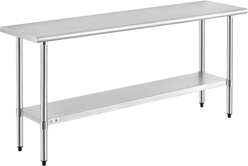 Vista 82 de ROCKPOINT Mesa de acero inoxidable para preparación y trabajo, 14x24 pulgadas; mesa de cocina comercial de metal NSF resistente con estante inferior