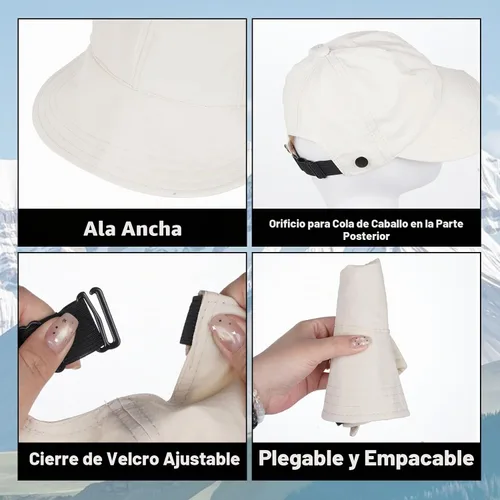 Vista 7 de baotongle Sombrero de sol UPF 50+ para mujer, protección UV, ala ancha, ajustable, gorra de cola de caballo para senderismo, pesca al aire libre