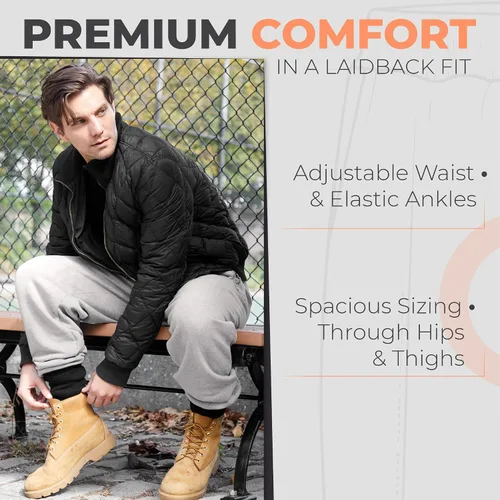 Vista 3 de UNIQUE STYLES ASFOOR Pantalones deportivos de forro polar para hombre, pantalones de descanso para hombre, pantalones deportivos para hombre