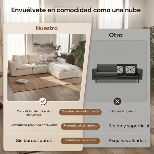 Vista 12 de Modular Sectional Cloud Sofa, No Assembly Oversized Boneless Couch, Beige