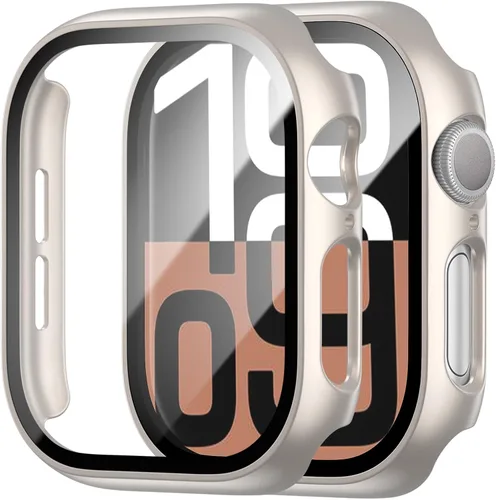 Vista 15 de Paquete de 2 fundas rígidas de policarbonato compatibles con Apple Watch, con protector de pantalla de cristal templado sin burbujas para accesorios