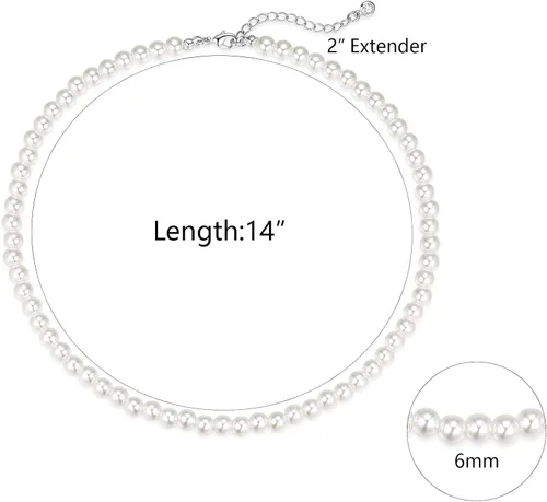 Vista 5 de Zeffy Collar de perlas para mujer collar de perlas de imitación redondas de 023 pulgadas 0236in collar de perlas de boda joyería delicada para mujer