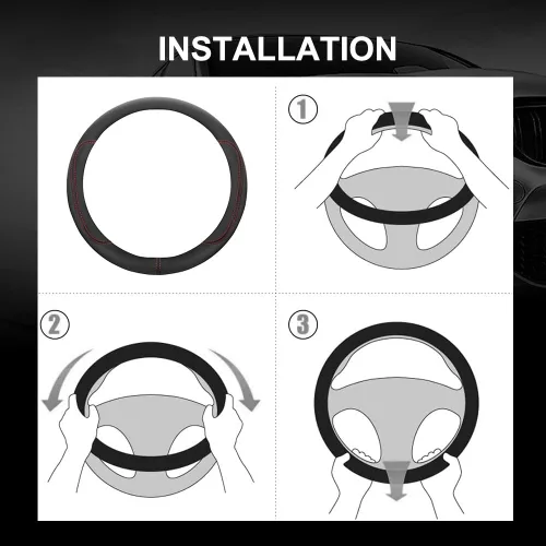Vista 5 de Funda para volante de automóvil, funda para volante de cuero de microfibra universal 14.5-15 pulgadas, antideslizante, transpirable, protector