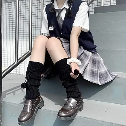 Vista 3 de NUFIWI Harajuku - Calcetines largos de punto gótico Lolita japonesa, polainas, polainas góticas hasta la rodilla, calcetines de invierno