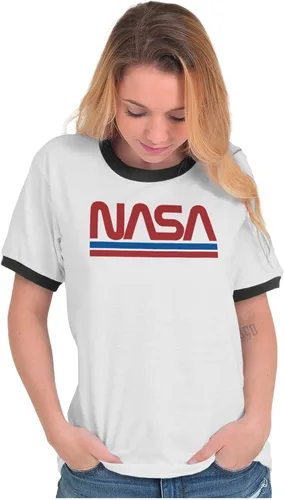 Vista 5 de Retro Classic Space NASA Worm Logo Ringer T Shirt Hombres Mujeres