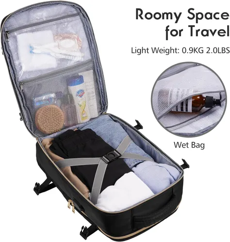 Vista 3 de MOMUVO Mochila de viaje para mujer, mochila de mano aprobada por aerolíneas, mochila para laptop de 15.6 pulgadas con puerto de carga USB, mochila