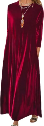 Vista 9 de Vestido de terciopelo para mujer, formal, casual, linda, cuello redondo, elegante, de manga corta, con bolsillo