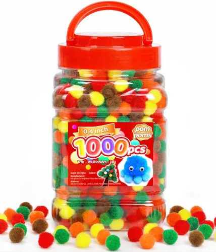 Vista 10 de IOOLEEM Pompones multicolores, 1000 bolas de pompón mullido de 0.39 pulgadas, pequeños pompones para proyectos de manualidades, festivales y Arco