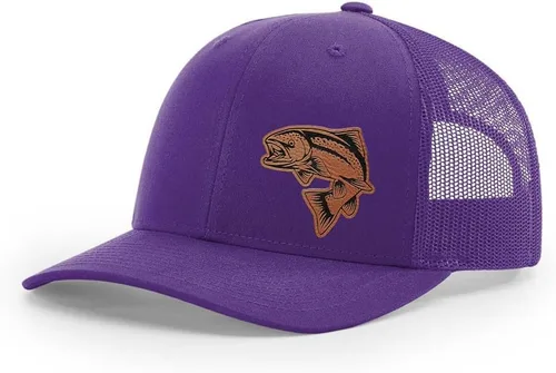 Vista 57 de Sombrero de pesca de salmón con parche de cuero grabado láser Richardson 112 Snapback Trucker Cap