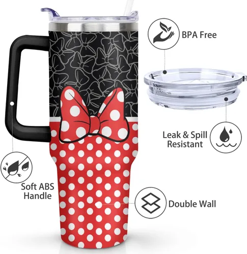 Vista 2 de Sunmdecor Vaso de 40 onzas con asa y pajitas de silicona, vaso aislado de café con asa, vaso de 40 onzas con asa