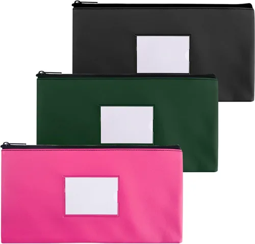 Vista 8 de Bolsas de dinero negras con cremallera para dinero en efectivo, 11.25 x 6.25 pulgadas, paquete de 3, bolsas de depósito bancario, bolsas de dinero