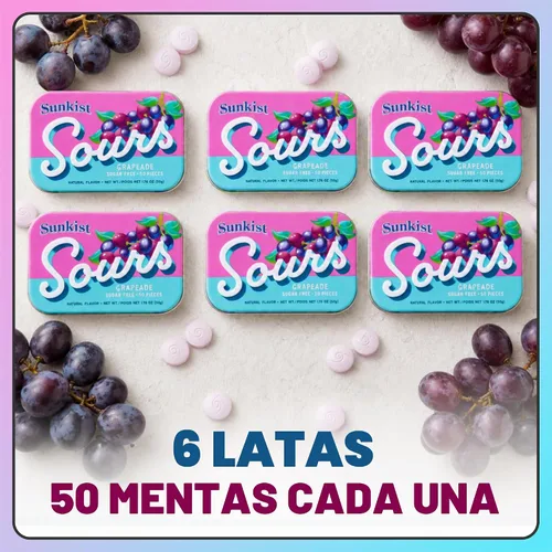 Vista 6 de Sunkist Sours - Caramelos agrios de pomelo sin azúcar, lata de 50