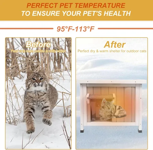 Vista 6 de Casa aislada para gatos al aire libre, aislada en invierno y termostática, casa para gatos al aire libre, madera maciza resistente a la intemperie