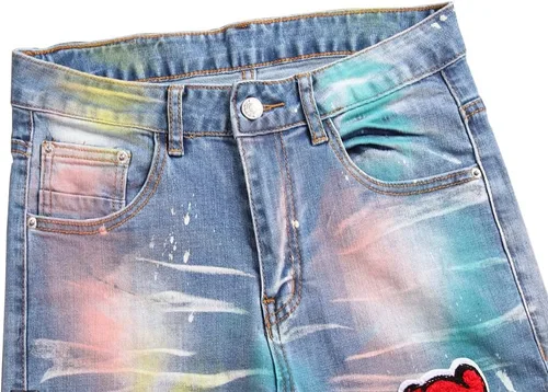 Vista 4 de NP - Pantalones de mezclilla rasgados para hombre, pantalones de mezclilla para hombre, rectos, ajustados, con agujero de moda
