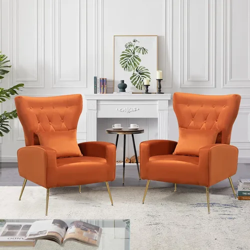 Vista 20 de ZJhome Sillas Modernas para Sala de Estar de Terciopelo Silla de Acento Sillón con Almohada Lumbar, Sillas de Dormitorio de Respaldo Alto Silla