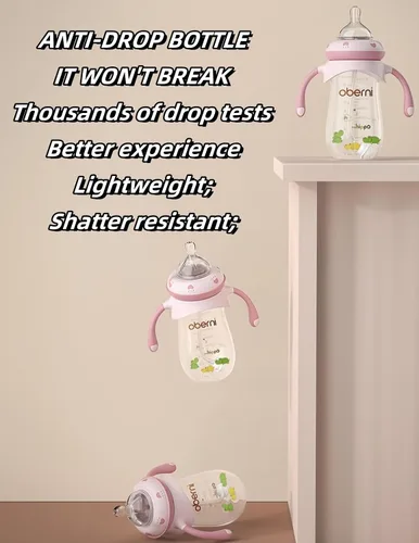 Vista 9 de Botellas para bebé Oberni, botellas de leche para niños con pajita con peso y asa antideslizante, tamaño + flujo rápido variable, 12+ meses, sin